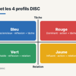 Schéma des deux axes de la méthode DISC et des quatre profils de couleur